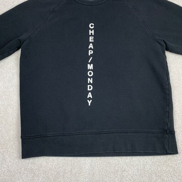 Cheap Monday Stockholm Pullover Men Size Large Black Long Sleeve Logo Crew - Picture 4 of 15